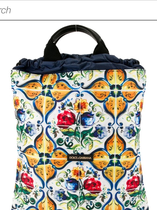 Dolce & Gabbana Handbags - Dolce & Gabbana Multicolor Floral Tile-Print Bag pack, Tote with Navy Trim